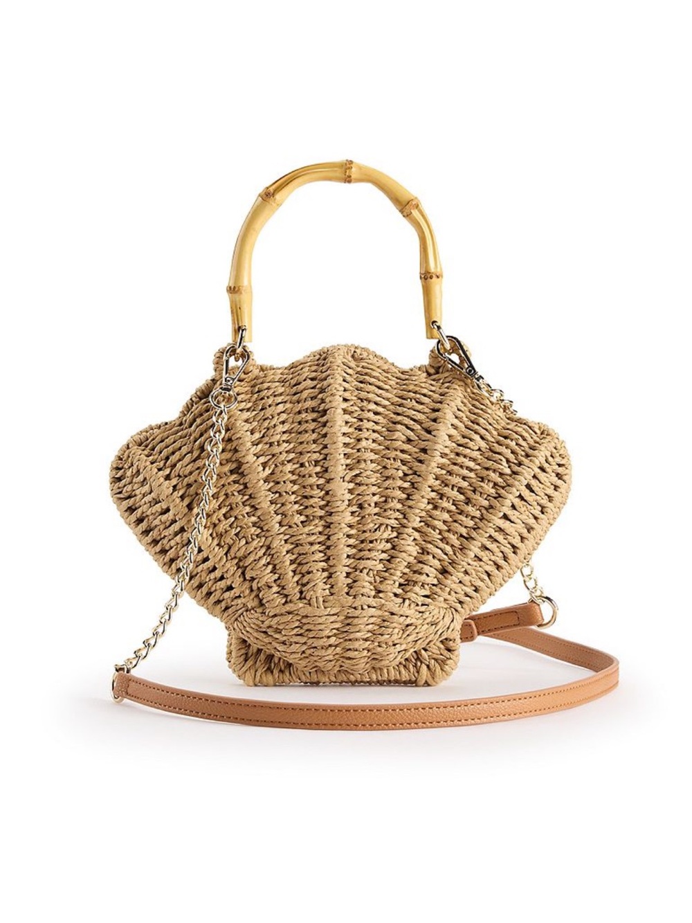 NWT LC Lauren Conrad Shell Wicker Top Handle Bag - Picture 2 of 3
